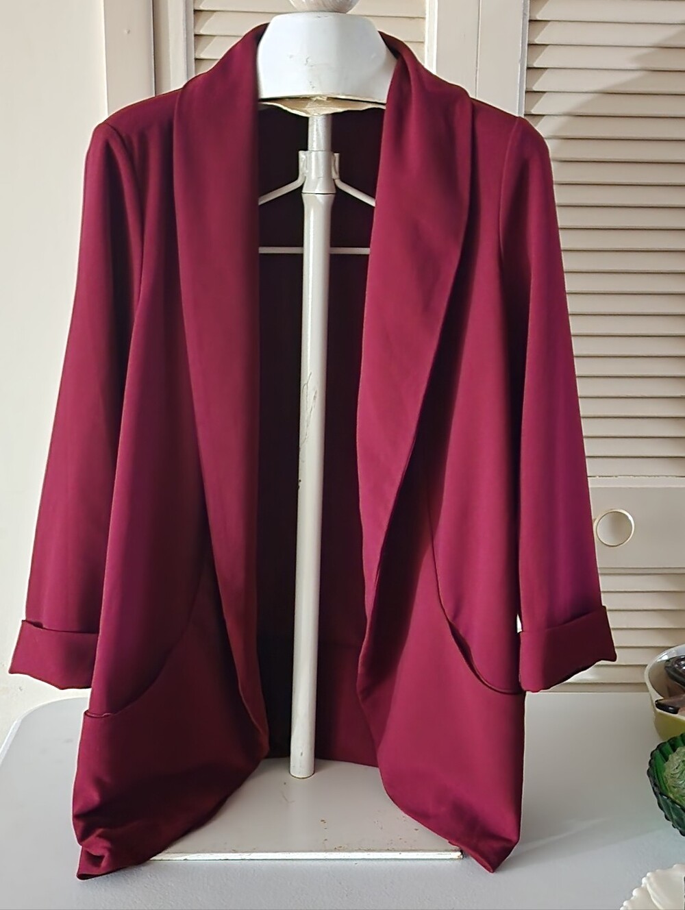 DR2 Women's Open-Front Wine Blazer Jacket